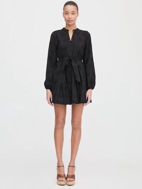 Hill House Black Long-Sleeve Tie-Waist Mini Dress Sizs Medium